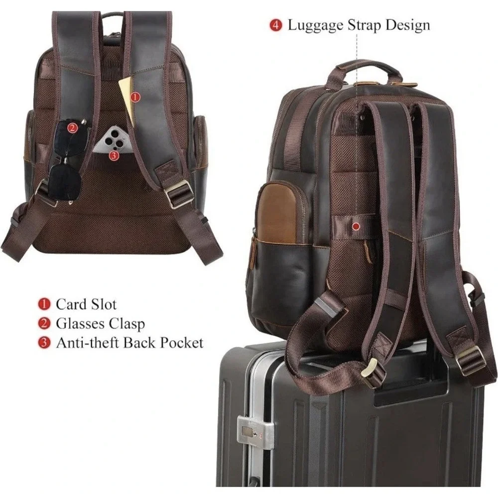 TIDING Men's Vintage Leather Backpack 15.6